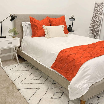 Bed Runner Set - 100% Pure Cotton 800 Thread Count - Luxury 1 Pinch Pleated Bed Runner and 2 Pillow Cover - 3 Piece Pinch Pleated Bed Runner Set Twin, Orange