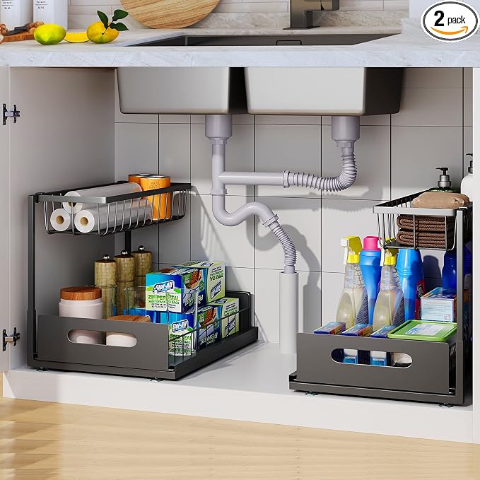 2 Pack Under Sink Organizer, 2 Tier Under Sink Organizers and Storage by UINOFLE