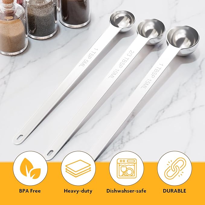 2PCS 2/3Tbsp Extra Long Handle Measuring Spoon, Single Stainless Steel - Image 4