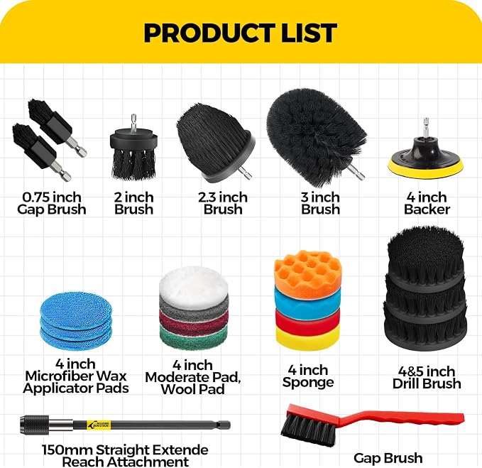 Holikme 22Pack Drill Brush Attachments Set, Scrub Pads & Sponge, Buffing Pads - Image 7
