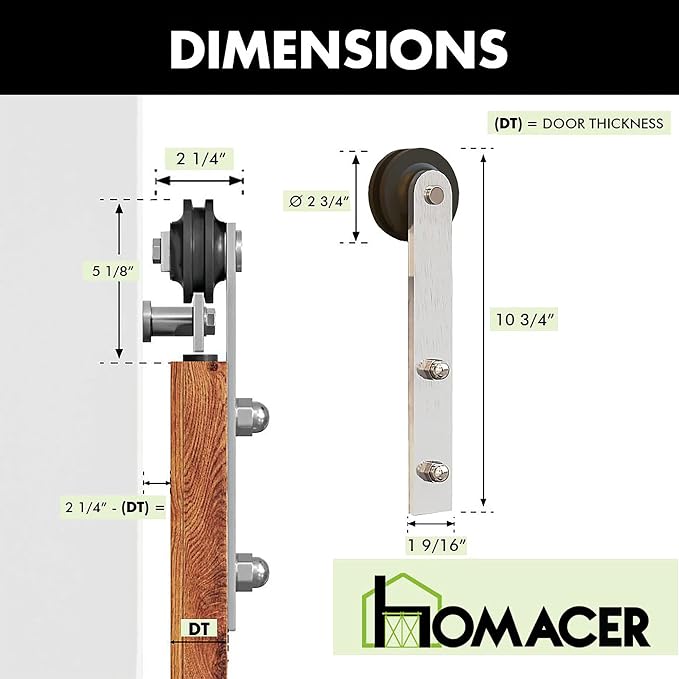 Homacer Brushed Nickel Non-Bypass Sliding Barn Door Hardware Kit, - Image 8
