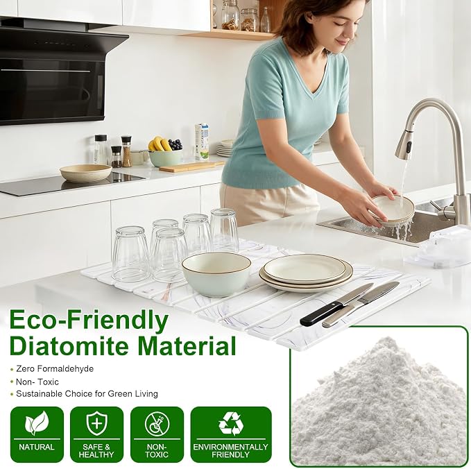 Large Stone Drying Mat for Kitchen Counter, Collapsible Stone Dish Drying Mats - Image 4