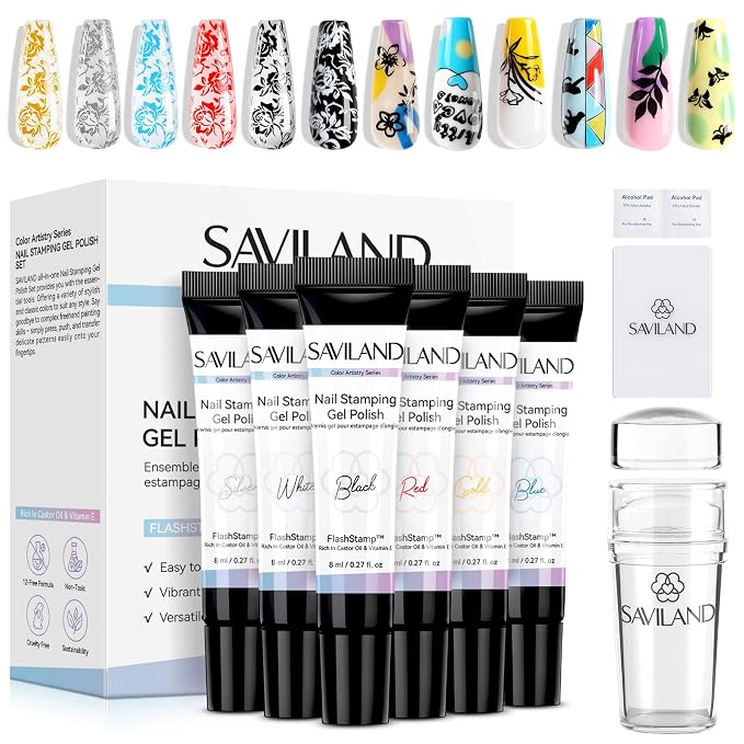 SAVILAND Nail Stamping Gel Polish Kit: 6 Colors Nail Stamping Polish Gel by SAVILAND