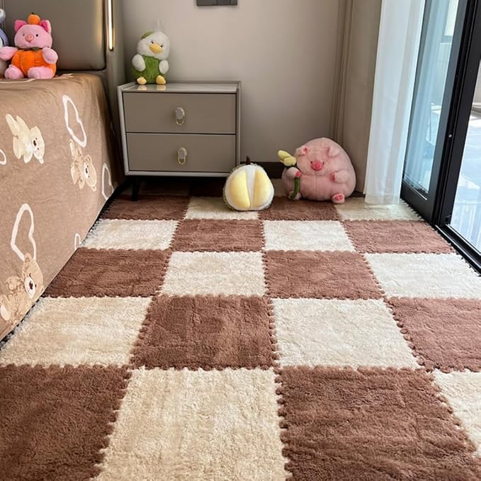12Pcs Interlocking Carpet Tiles, Fluffy Play Mat Floor Tiles Thick Padded by Unknown