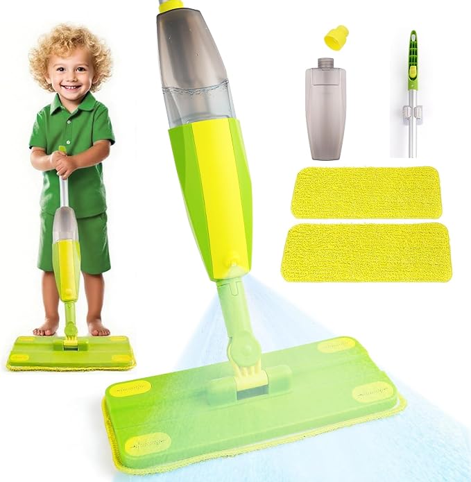 Kids Spray Mop, Fun & Functional Toddler Mop Cleaning Set, Real Working Mini Mop by Lullulii