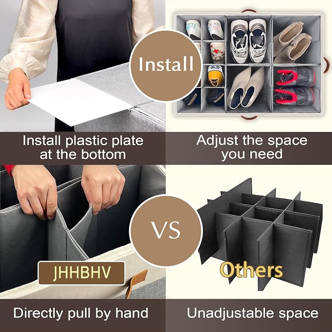2 Pack Shoe Organizer for Closet, Adjustable Shoe Box Storage Containers - Image 3