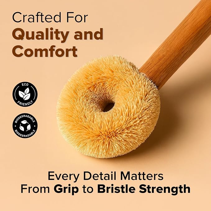 Coconut Fiber Dish Brush with Handle – Natural Dish Scrubber Brush - Image 7
