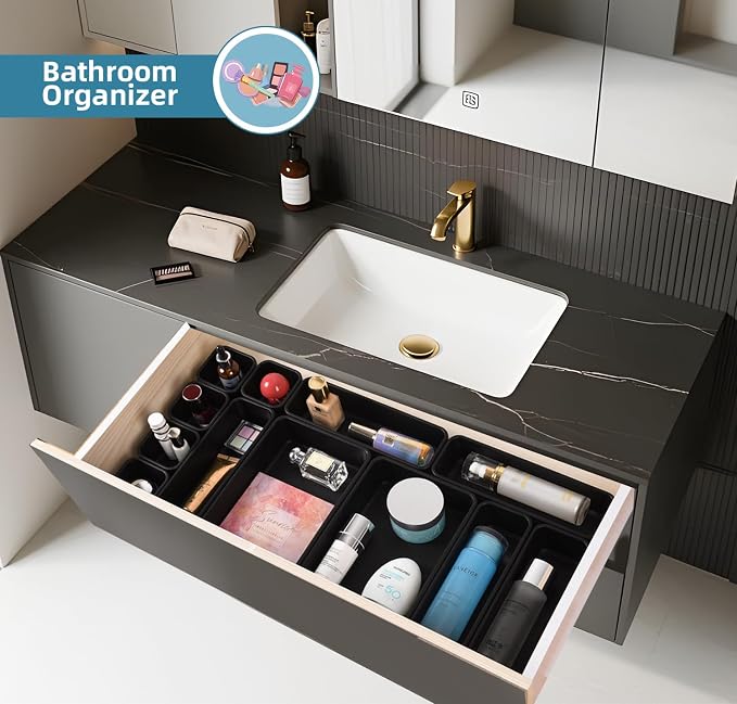 15 Piece Drawer Organizer Set, 3 Size Interlocking Plastic Storage Bins - Image 4