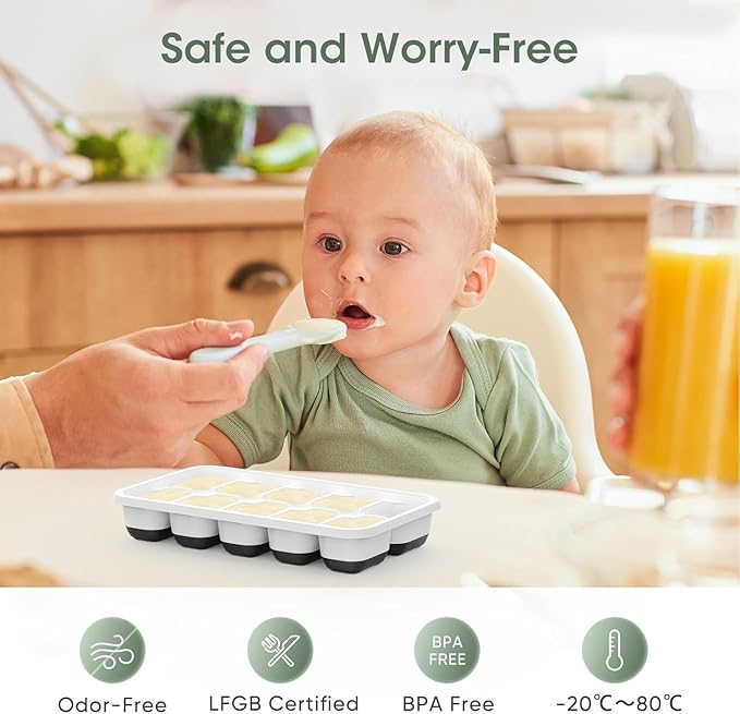 DOQAUS Ice Cube Tray with Lid and Bin, 4 Pack Silicone Plastic Ice Cubes Trays - Image 3