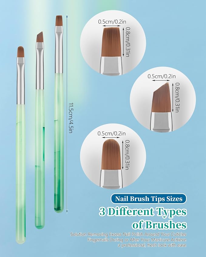 3PCS Nail Polish Clean Up Brush, Round&flat&Angled Acetone Resistant Nail Brush - Image 6