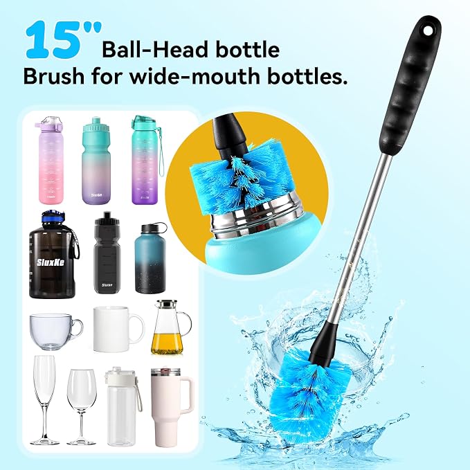 Bottle Brush Set with Straw Cleaner Brush and 3 in 1 Cup Lid Cleaning Brush - Image 3