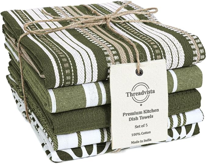 Assorted Kitchen Towels 16x26 Inch 100% Cotton Set of 5 by Threadvista