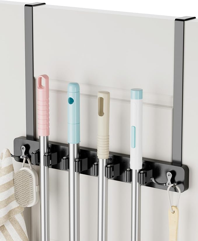 HULISEN Broom Holder Door Mount, Over the Door Broom and Mop Holder by HULISEN