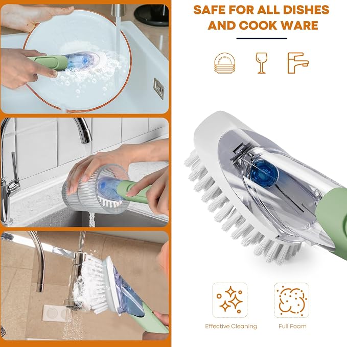 RIMAY Dish Brush with Soap Dispenser, Dish Washing Brush with Handle, Soap - Image 6