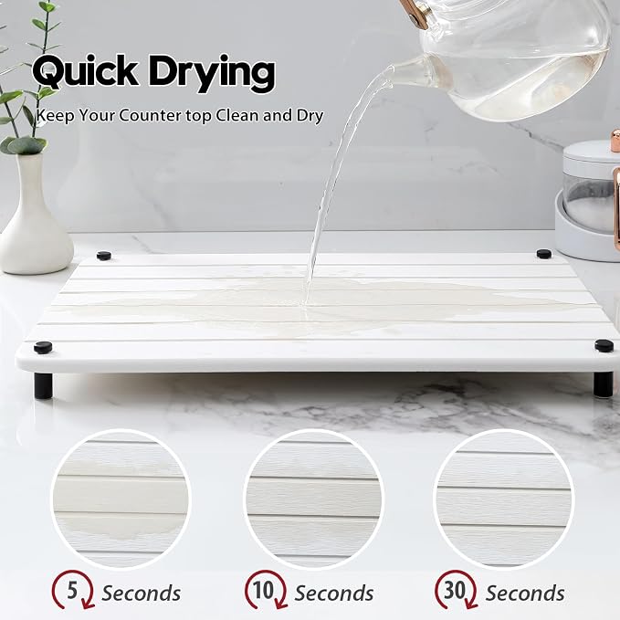 Stone Dish Drying Mat for Kitchen Counter, Water Absorbing Bathroom Tray Sink - Image 6