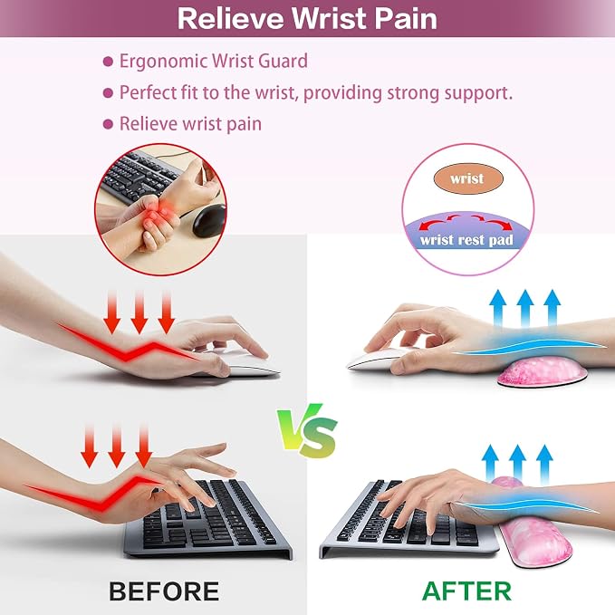 Mousepad Pink, Mouse Pad with Wrist Rest, 4-in-1 Large Mousepad+Keyboard Wrist - Image 3