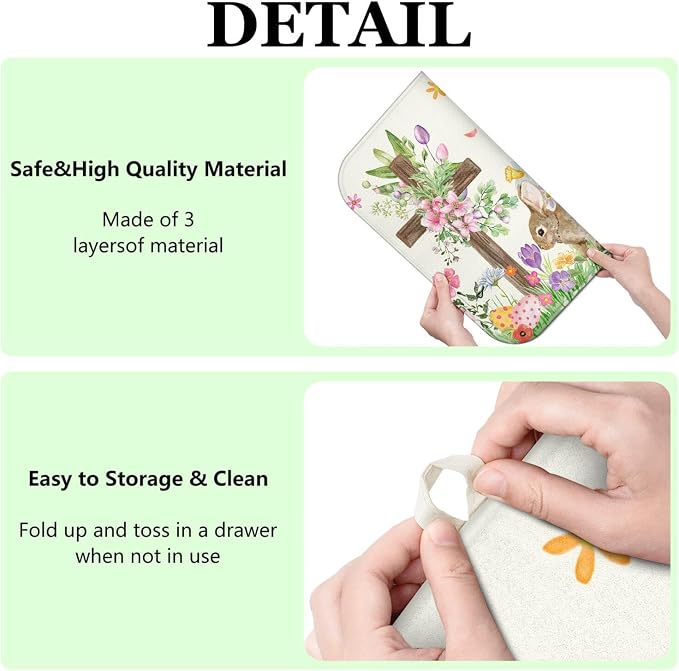 Easter Dish Drying Mat for Kitchen Counter, Cute Bunny Spring Florals - Image 7