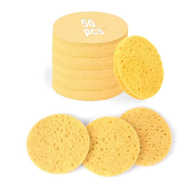 50-Count Compressed Facial Sponges, 100% Natural Cellulose Cosmetic Make Up by HUAXINBIOTECHNOLOGY