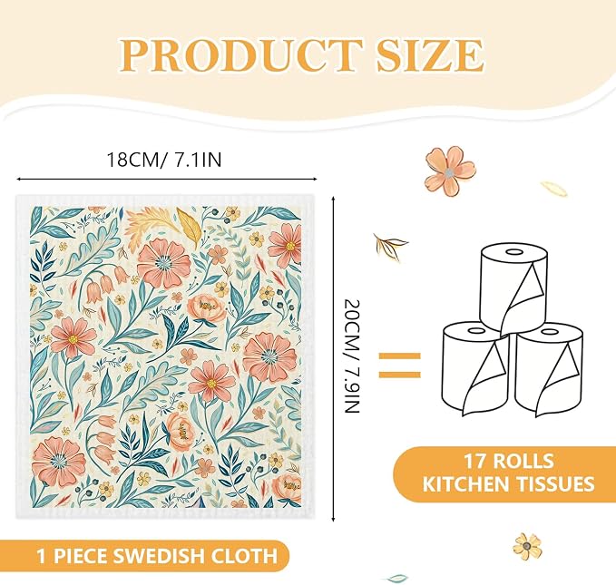5 Pack Mixed Vintage Floral Swedish Kitchen Dishcloths Dish Towel, Dish Towels - Image 4