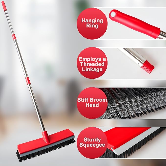 15.7 Inch Floor Scrub Brush Removable Stainless Steel Handle 2 in 1 Scrape - Image 2
