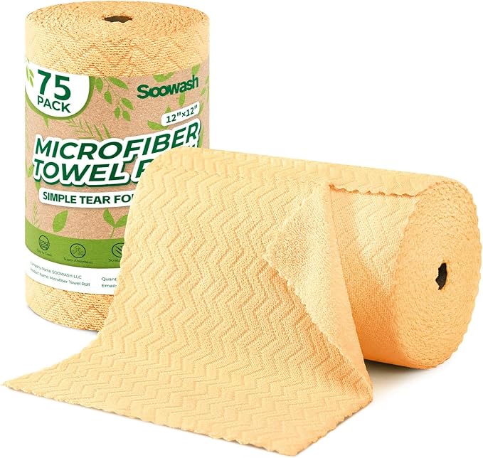 Microfiber Cleaning Cloths Roll, 75 Pack Tear Away Microfiber Towels Roll by SOOWASH