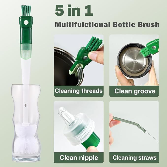 XYFuuee 5 Pack Bottle Brush Set, 5 in 1 Water Bottle Cleaning Brush, Long - Image 2