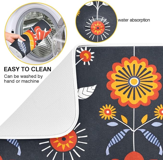 Floral Pattern Traditional Folk Art Dish Drying Mat - Image 2