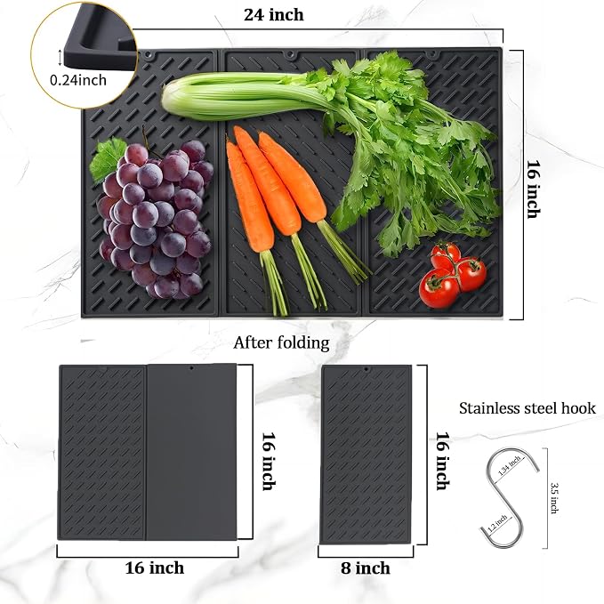 Dish Drying Mat for Kitchen Counter, Collapsible Trifold Large Dish Drainer Mat - Image 4