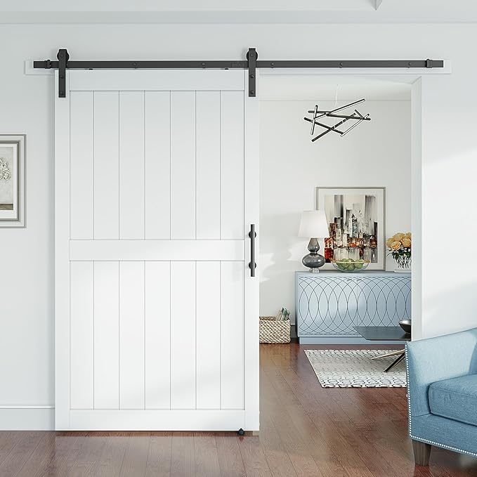 SmartStandard 48 x 80 inch White Sliding MDF Barn Door by SMARTSTANDARD