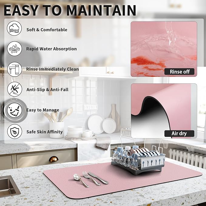 Dish Drying Mat for Kitchen Counter, Heat Resistant Drainer Mats - Image 4