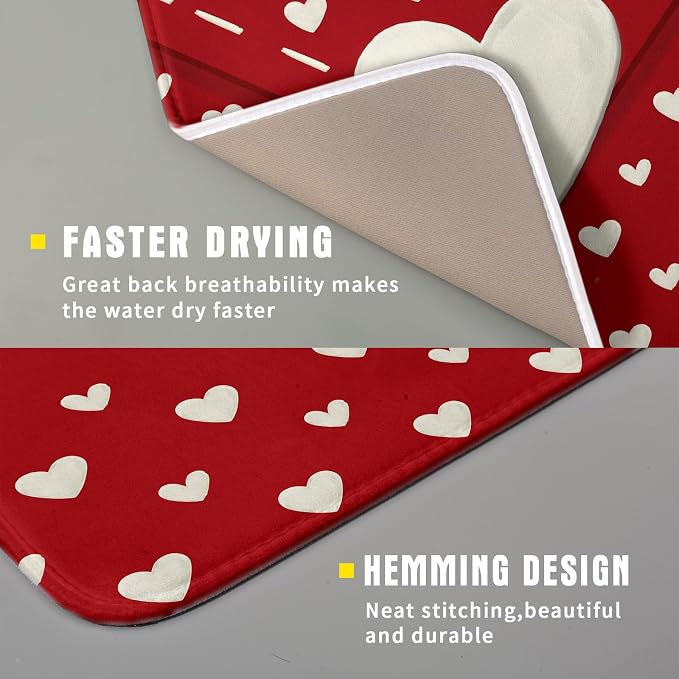 Valentines Day Dish Drying Mat for Kitchen Counter 16x18 Cream Red Love Heart - Image 3