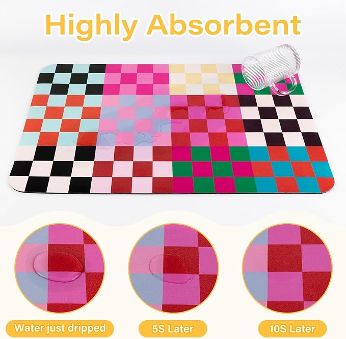 Checkered Dish Drying Mat for Kitchen Counter Coffee Mat Bar Accessories - Image 6