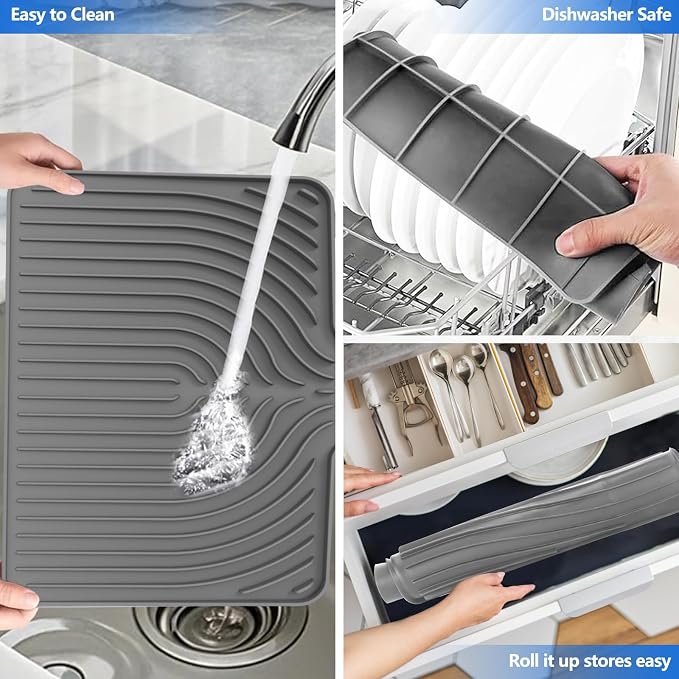 Silicone Dish Drying Mat for Kitchen Counter, 19.7" x 17.2" Large Drying Mat - Image 3