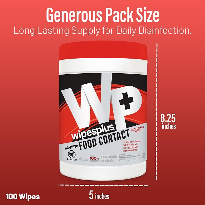 WIPESPLUS No-Rinse Food Contact Wipes Canister Multi-Surface Wipes, Unscented - Image 4