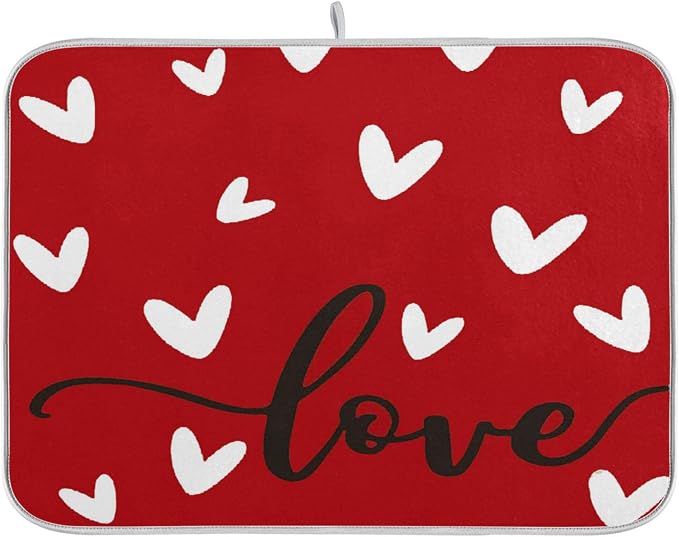 Happy Valentine's Day Dish Drying Mat by Wamika
