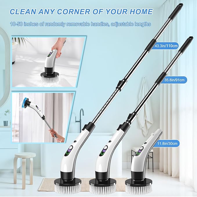 Electric Spin Scrubber with Power LCD Display, Cordless Bathroom Cleaning Brush - Image 4