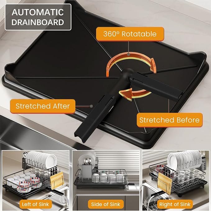 Dish Drying Rack, 2-Tier Rustproof Steel Kitchen Organizer - Image 5