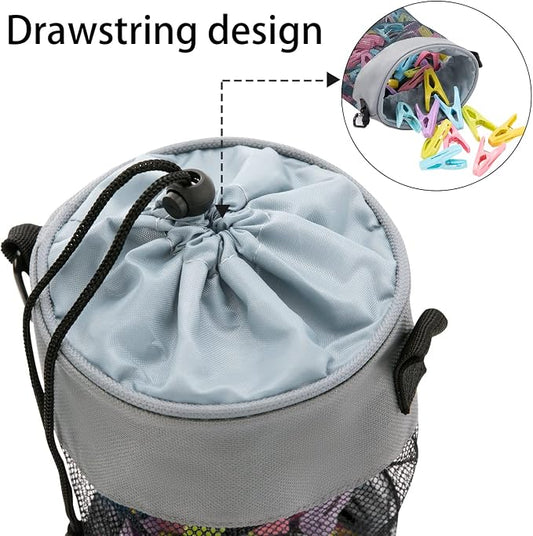 Mesh Clothespin Bag with Hooks Hanging Clothes Pin Bag with Drawstring Closure - Image 2