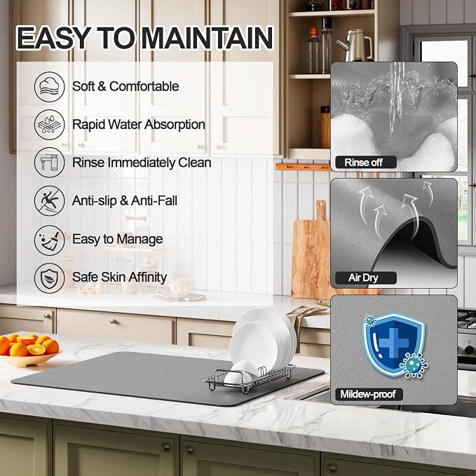 Dish Drying Mat for Kitchen Counter | Coffee Bar Mat for Countertops | Heat - Image 3