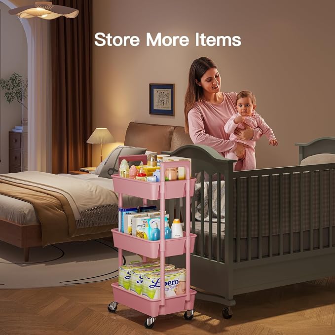 Pipishell 3 Tier Rolling Cart Organizer, Plastic Rolling Cart - Image 3
