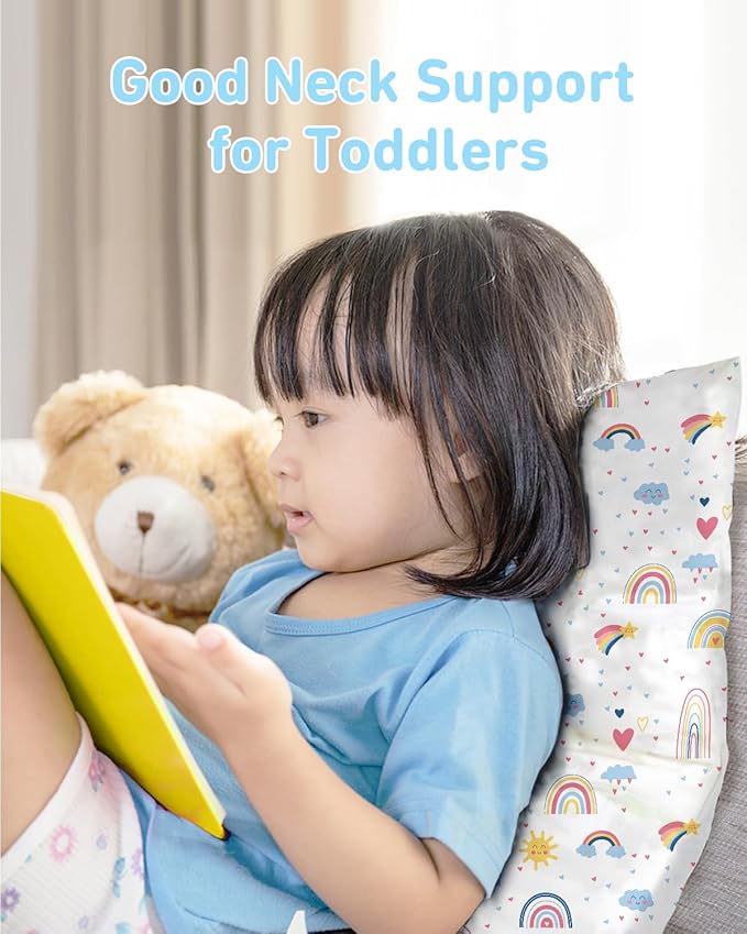 Toddler Pillow,13X18 Toddler Pillows for Sleeping, Machine Washable Kids Pillow with Pillowcase, Perfect for Travel, Toddlers Cot (Sunshine Rainbow)