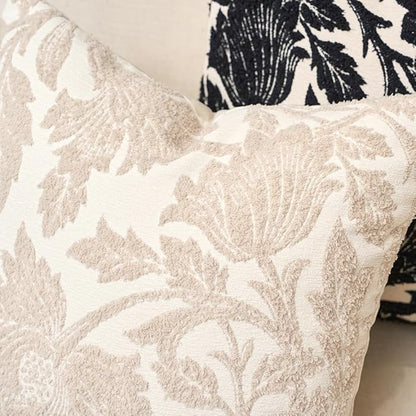 Yangest Chenille Floral Pillow Cover 18 x18 Inches, Neutral Jacquard Square Throw Pillow Cover Soft Decorative Nature Accent Couch Pillow Cover for Living Room Bedroom, Beige