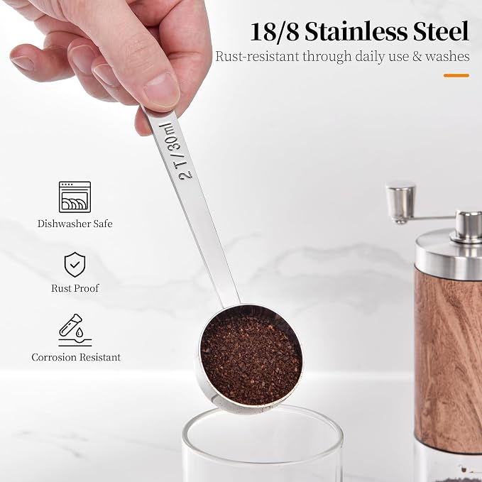 Long Handle Coffee Scoop: 5.98 Inch 18/8 Stainless Steel 2 Tablespoon Metal - Image 3