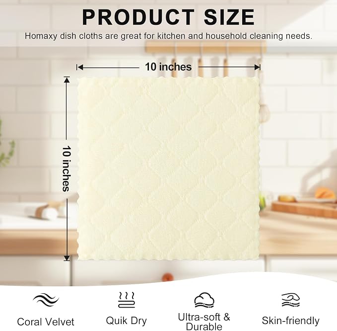 Homaxy 12 Pack Kitchen Dish Cloths, Super Soft and Absorbent Coral Velvet Dish - Image 5