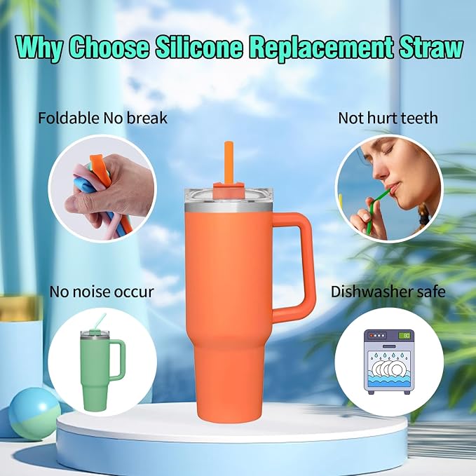 8 Pack Multicolor Silicone Stanley Straw Replacement 40 oz 30 oz, Reusable Long - Image 5
