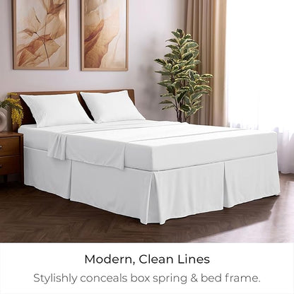 Mellanni Bed Skirt Cal King Size- Bed Skirting - 15-Inch Tailored Drop Pleated Dust Ruffle - Hotel Luxury Bedding - Wrinkle, Fade, Stain Resistant - 1 Bedskirt (Cal King, White)