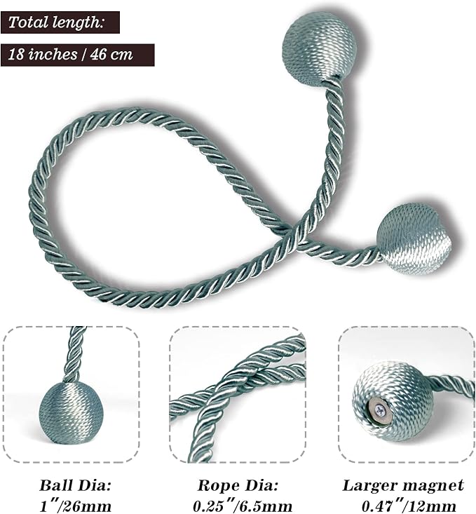 Hion Magnetic Curtain Tiebacks Gray Blue 4 Pack, Curtain Tiebacks Buckles - Image 2