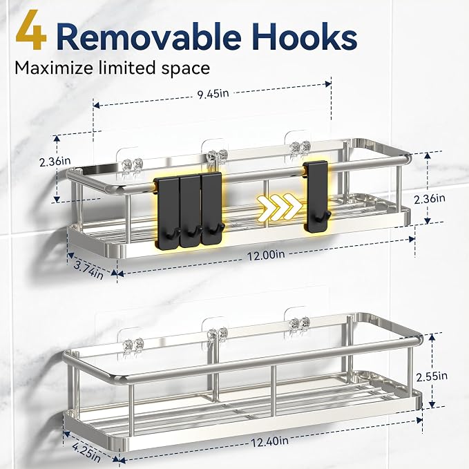 YASONIC Shower Caddy Adhesive, No Drill Bathroom Shower Organizers, - Image 3