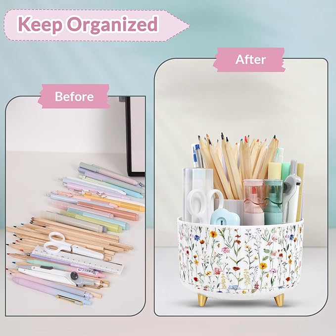 SKYDUE 360 Degree Rotating Desk Organizer, Dual-Purpose Pencil Pen Holder - Image 4