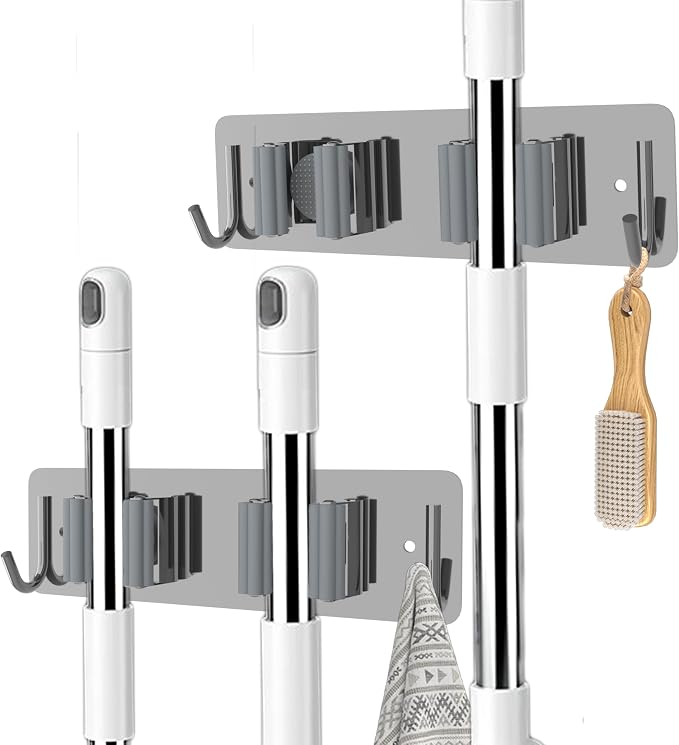 Broom and Mop Holder Wall Mounted, Heavy-Duty Stainless Steel Storage Rack by Unknown